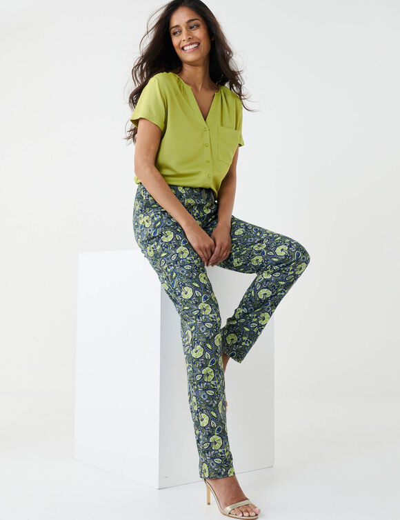 Pantalon fuselé, coton-lin imprimé ethnique (kaki) Pantalon fuselé, coton-lin imprimé ethnique (kaki)